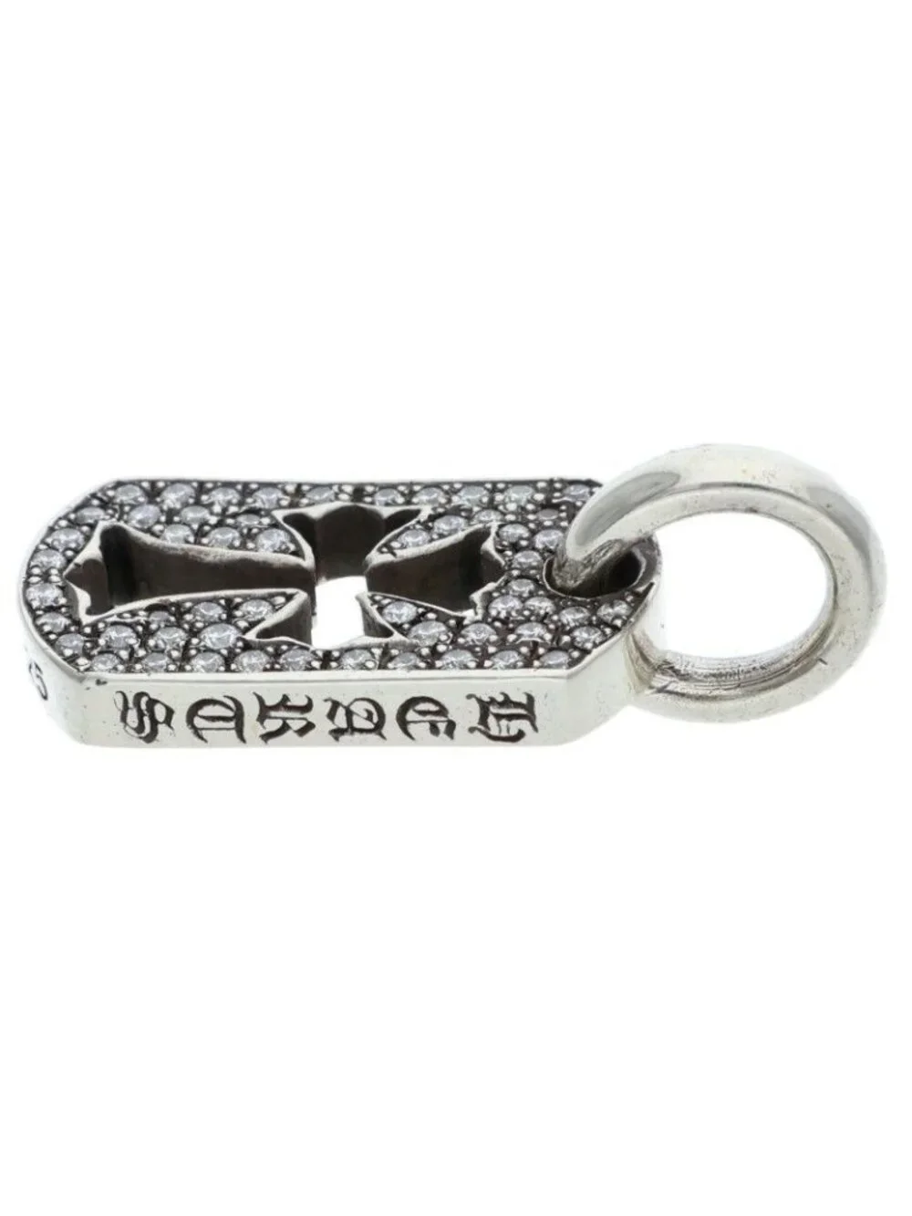 Chrome Hearts DT Tny CO P D Tiny Cutout Cross Dog Tag Pave Diamond Charm Silver